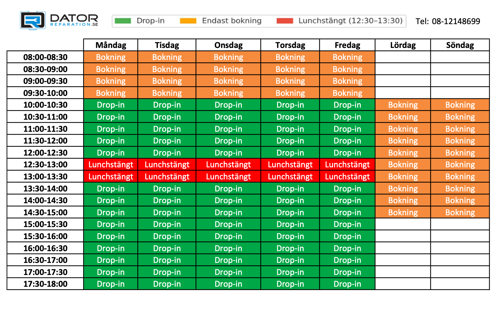 Datorreparation-Öppetidder