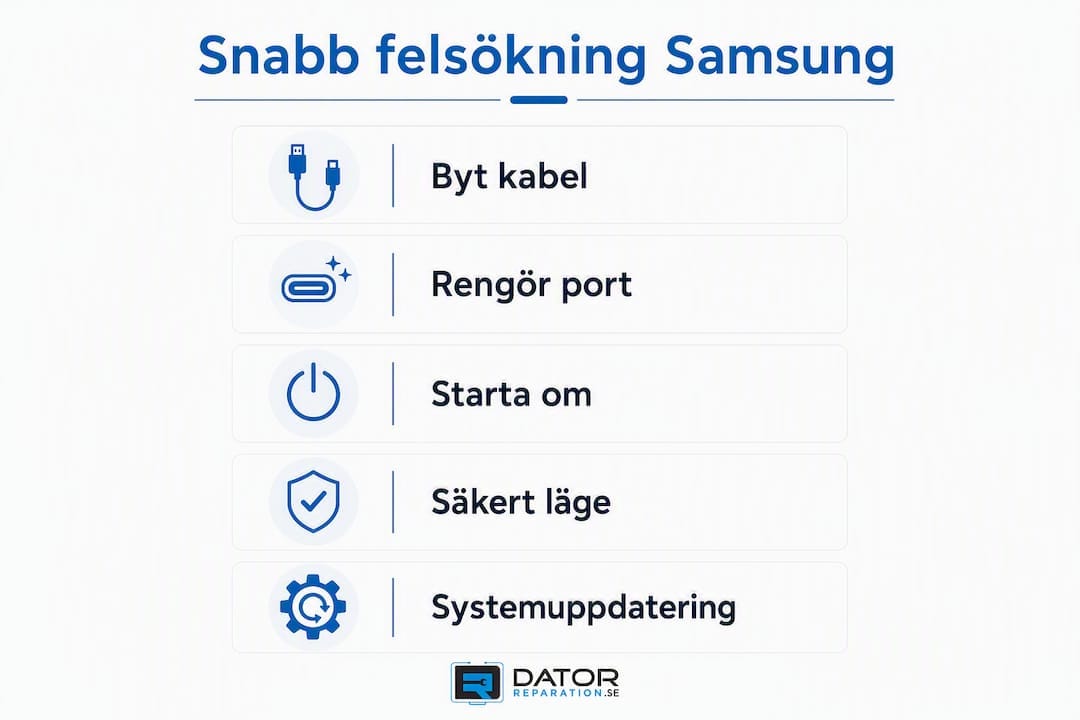 Steg-för-steg-guide: Så felsöker du laddningsproblem med din Samsung – tydlig översikt i infografik