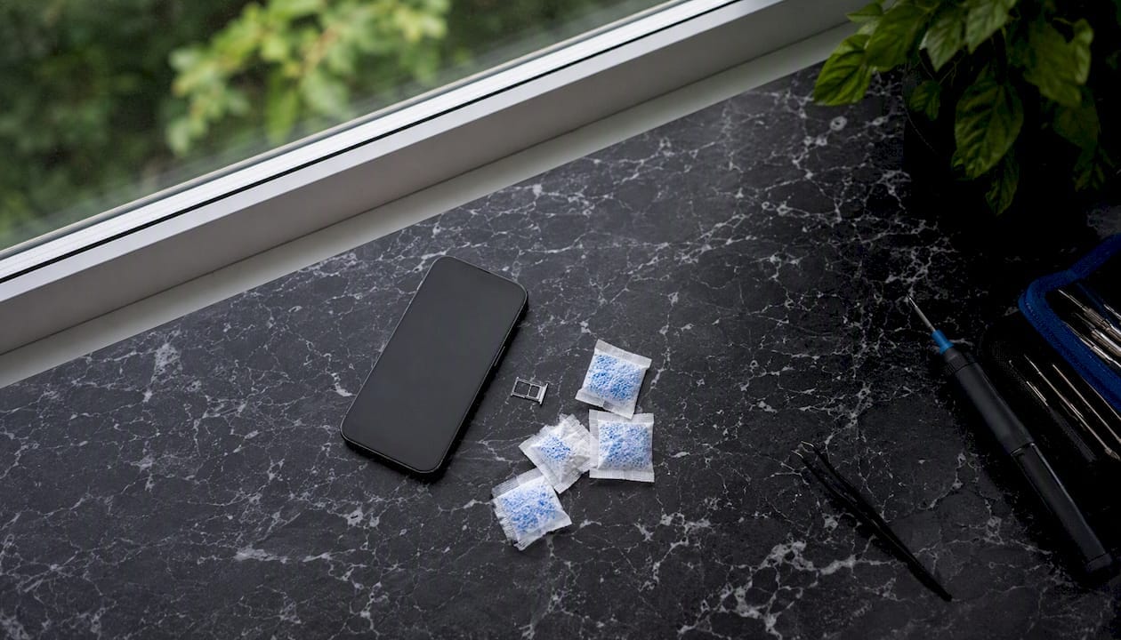 Torka mobilen med hjälp av silica gel-påsar