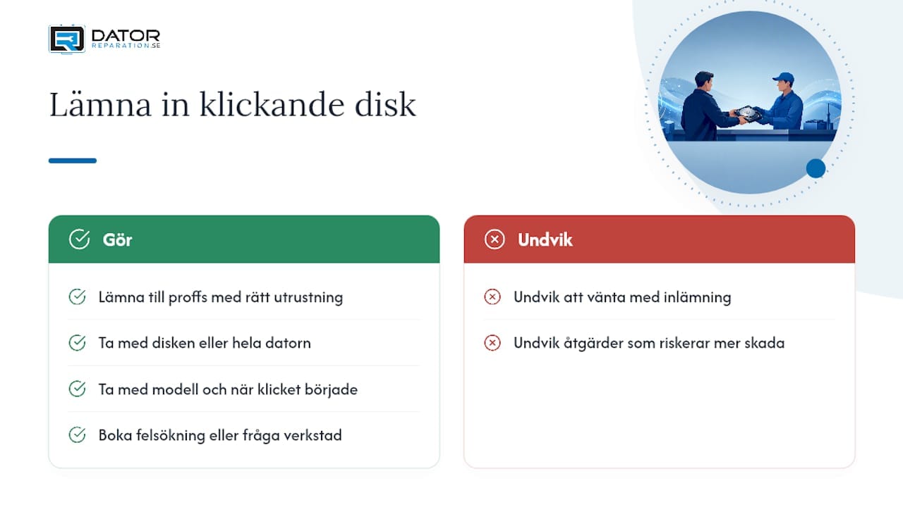 Datorreparation.se: hur du lämnar in en klickande hårddisk — overview diagram